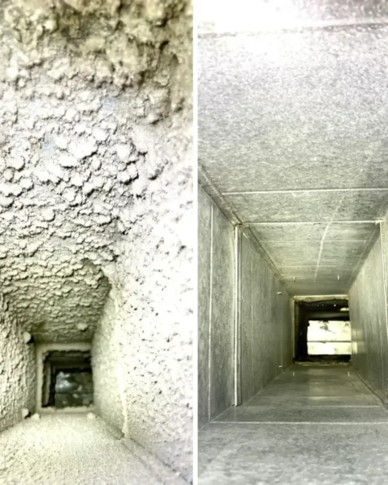 Side by side of dirty and clean air ducts and how it affects your HVAC system